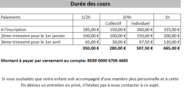 prix cours